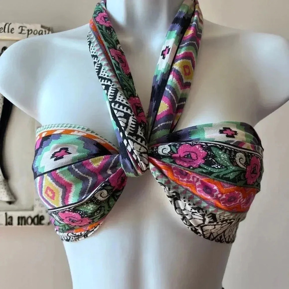 Cotton Printed Oblong Scarf Bikini Top - Picture 1 of 10